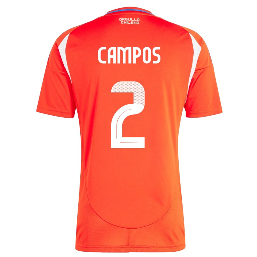 Dame Fotball Chile Víctor Campos #2 Rød Hjemmetrøye Drakt Trøye 24-26 Skjorter