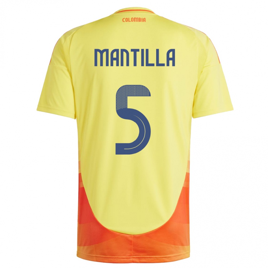 Dame Fotball Colombia Kevin Mantilla #5 Gul Hjemmetrøye Drakt Trøye 24-26 Skjorter