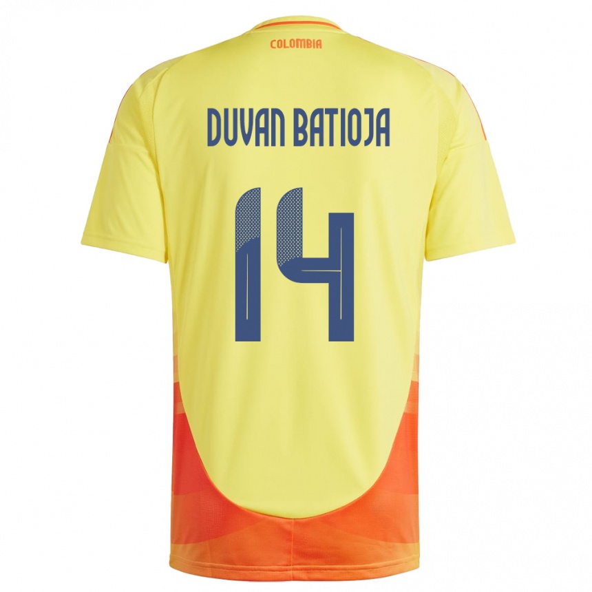 Dame Fotball Colombia Andy Duván Batioja #14 Gul Hjemmetrøye Drakt Trøye 24-26 Skjorter