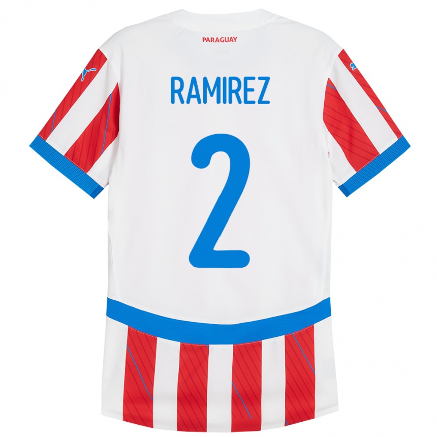 Dame Fotball Paraguay Iván Ramírez #2 Hvit Rød Hjemmetrøye Drakt Trøye 24-26 Skjorter