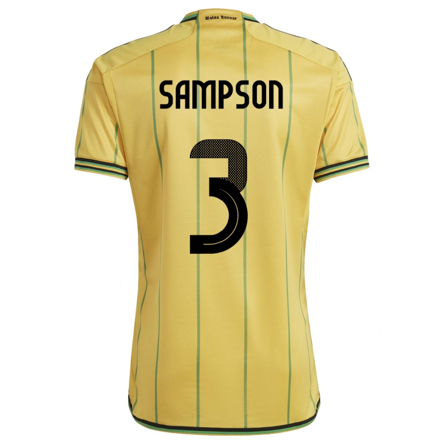 Dame Fotball Jamaica Vyan Sampson #3 Gul Hjemmetrøye Drakt Trøye 24-26 Skjorter