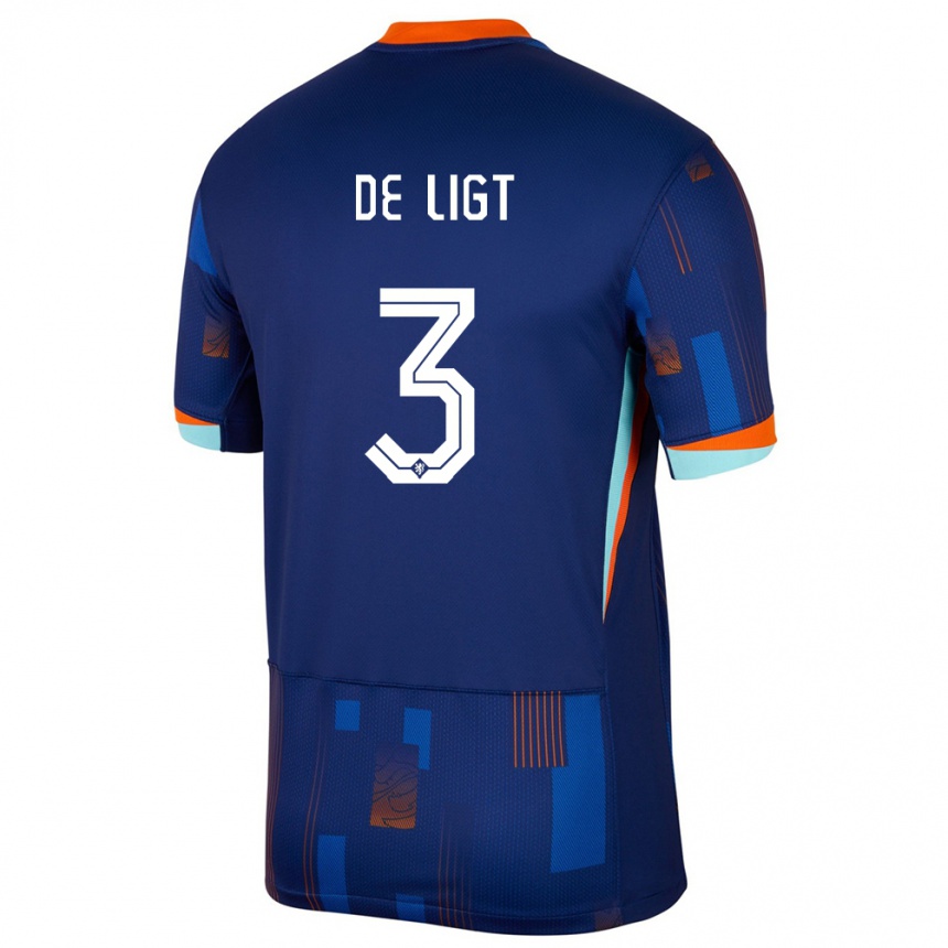 Dame Fotball Nederland Matthijs De Ligt #3 Blå Bortetrøye Drakt Trøye 24-26 Skjorter