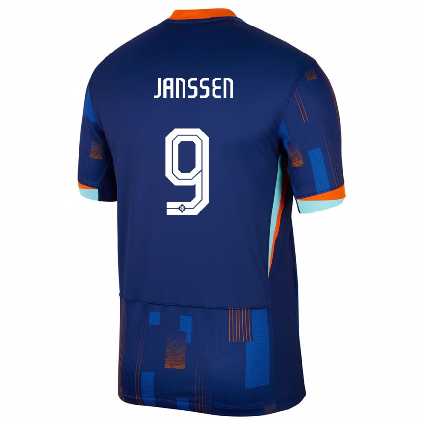 Dame Fotball Nederland Vincent Janssen #9 Blå Bortetrøye Drakt Trøye 24-26 Skjorter