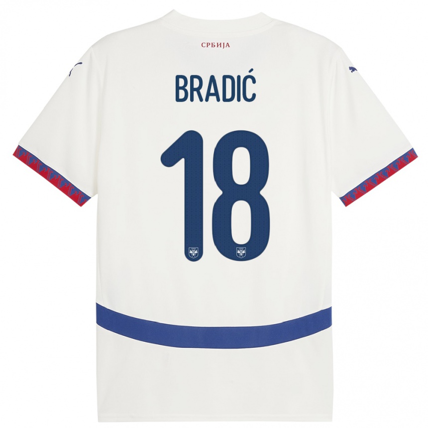 Dame Fotball Serbia Biljana Bradic #18 Hvit Bortetrøye Drakt Trøye 24-26 Skjorter