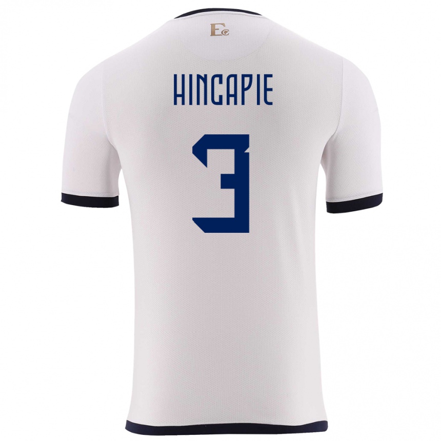 Dame Fotball Ecuador Piero Hincapie #3 Hvit Bortetrøye Drakt Trøye 24-26 Skjorter