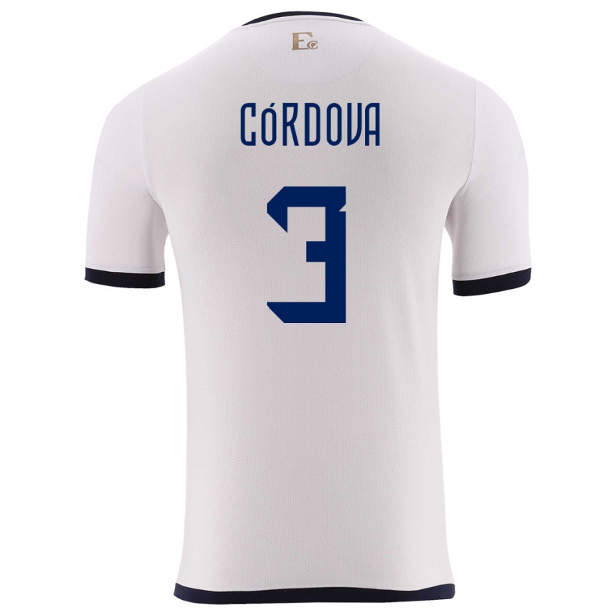 Dame Fotball Ecuador Luis Cordova #3 Hvit Bortetrøye Drakt Trøye 24-26 Skjorter