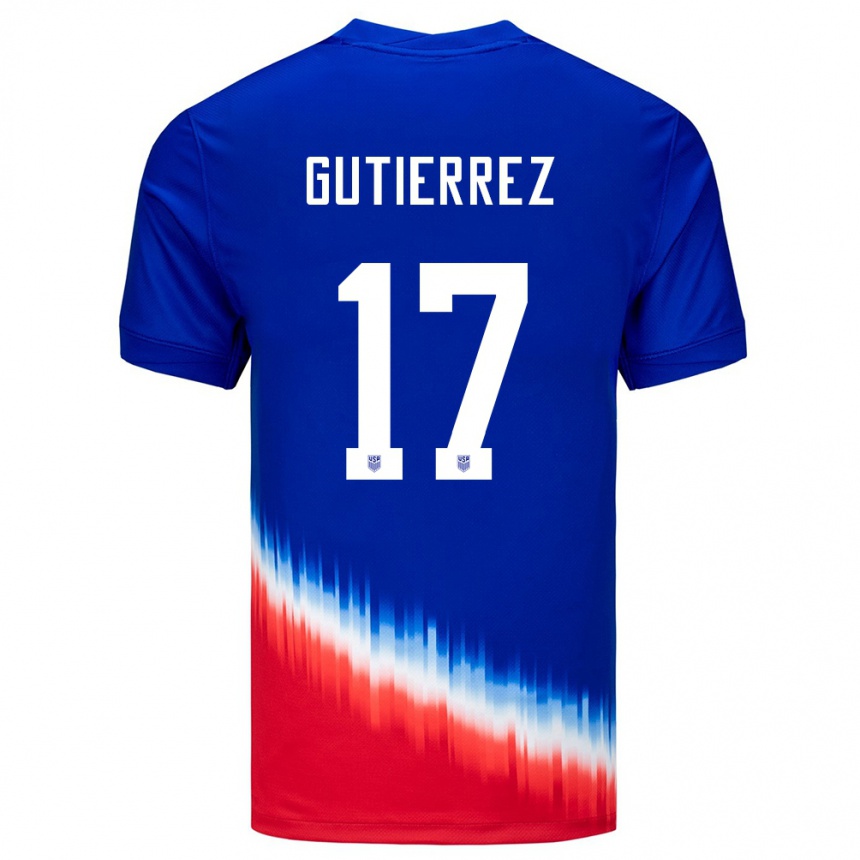 Dame Fotball Usa Brian Gutierrez #17 Blå Bortetrøye Drakt Trøye 24-26 Skjorter