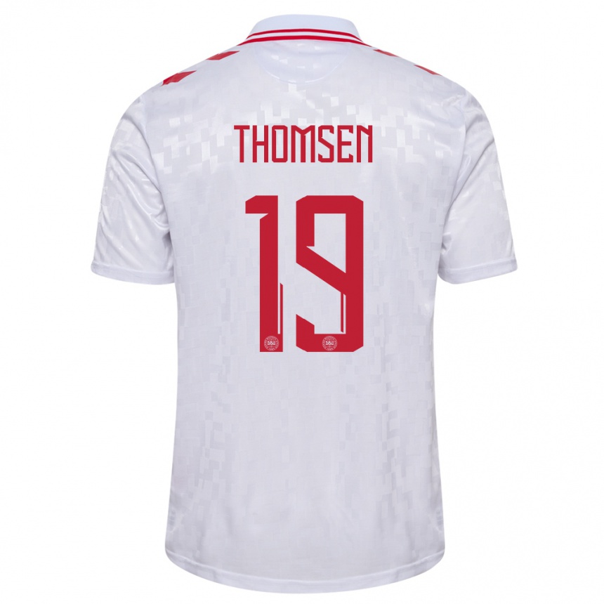 Dame Fotball Danmark Janni Thomsen #19 Hvit Bortetrøye Drakt Trøye 24-26 Skjorter