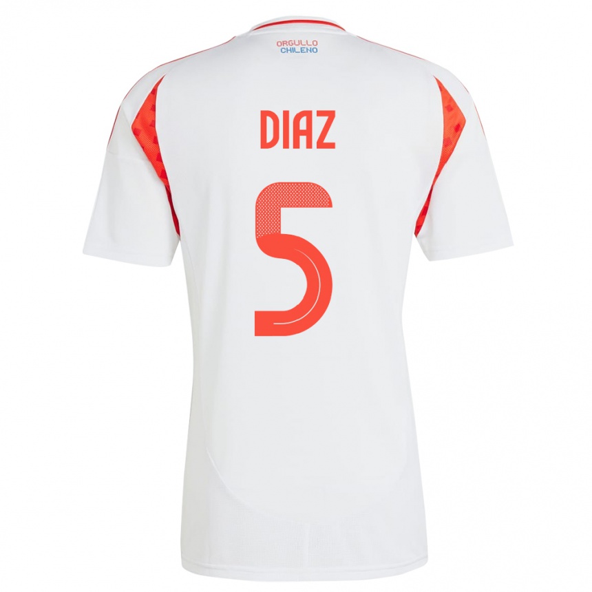 Dame Fotball Chile Paulo Díaz #5 Hvit Bortetrøye Drakt Trøye 24-26 Skjorter