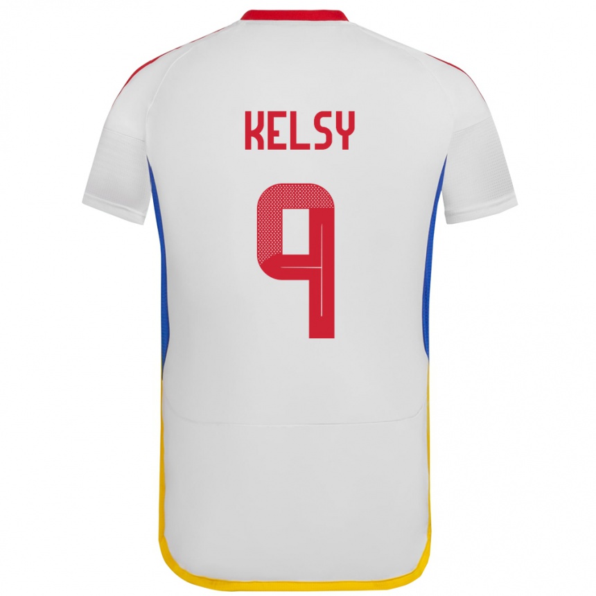 Dame Fotball Venezuela Kevin Kelsy #9 Hvit Bortetrøye Drakt Trøye 24-26 Skjorter