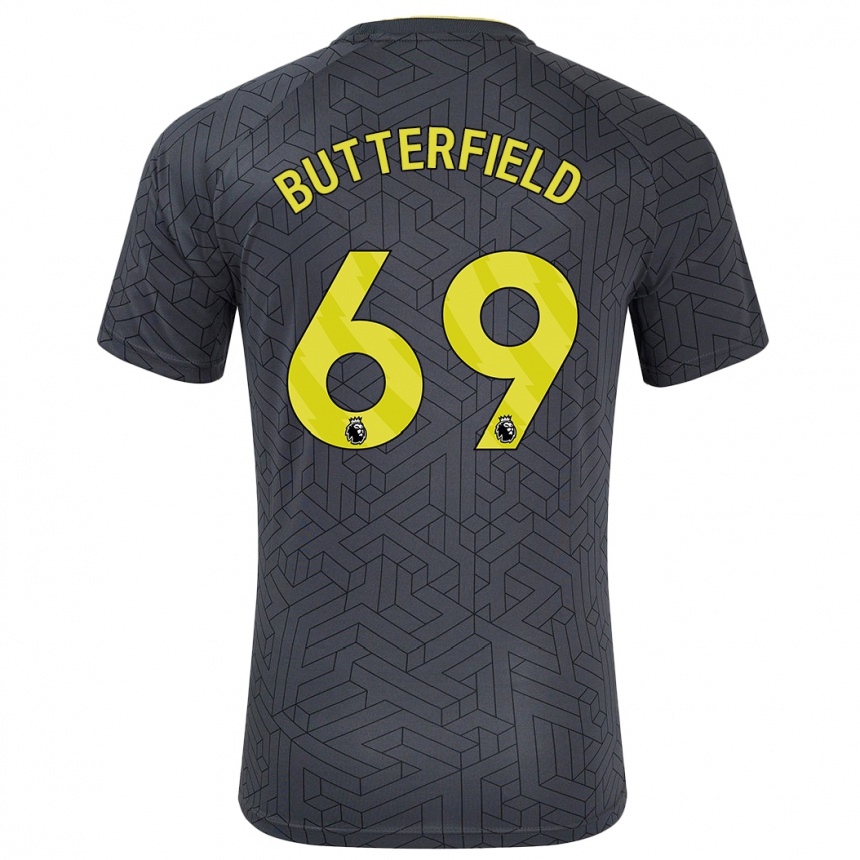 Mann Fotball Luke Butterfield #69 Svart Gul Bortetrøye Drakt Trøye 2024/25 Skjorter